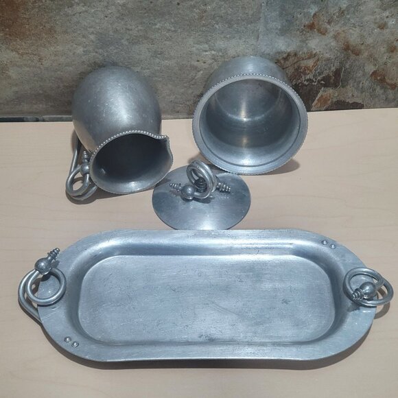 Vintage BW Buenilum Aluminum Sugar Creamer Set with Tray - Picture 5 of 12